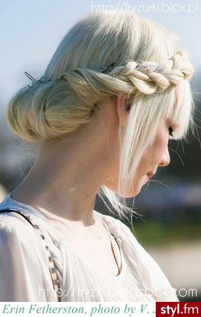 Blond Warkocze Proste z grzywką Wieczorowe Długie Fryzury
