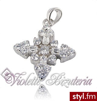 Violette Srebrna zawieszka krzyżyk z cyrkoni P0219 - Wisiorki Biżuteria Moda