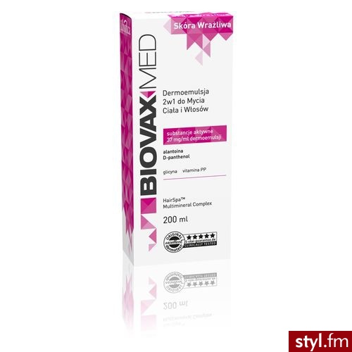BiovaxMed Skóra Wrażliwa Dermo emulsja 2w1 do mycia ciała i włosów 200 ml - Emu Buty Moda