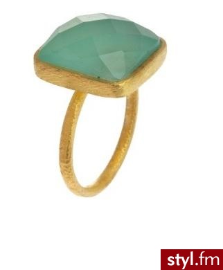 Pomegranate 18ct Gold Vermeil Square Chequered Chalcedony Ring, - Pierścionki Biżuteria Moda