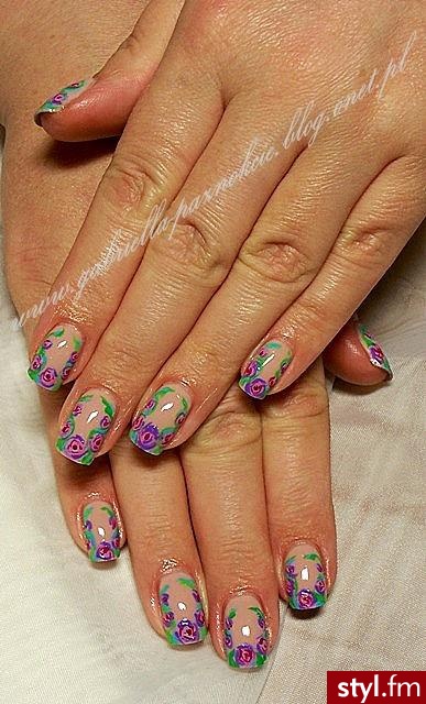 manicure hybrydowy + zdobienie malowane farbkami akrylowymi - Kwadratowe Malowane farbkami Naturalne Paznokcie