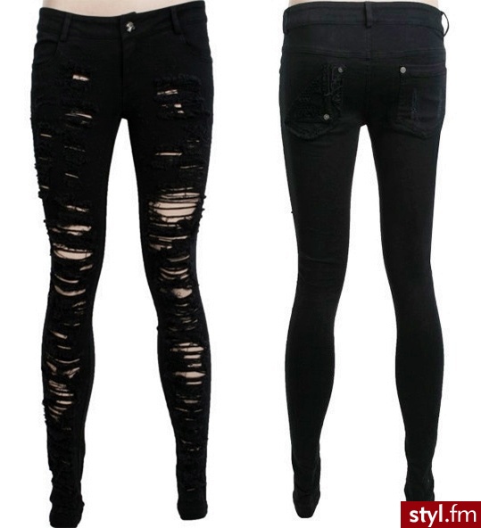 Spodnie rurki czarne klasyczne jeansy z rozdarciami. - Jeansy Spodnie Moda