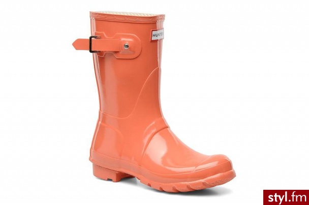 Hunter Półbuty i botki Original Short Gloss W (Czerwony) - Botki Buty Moda