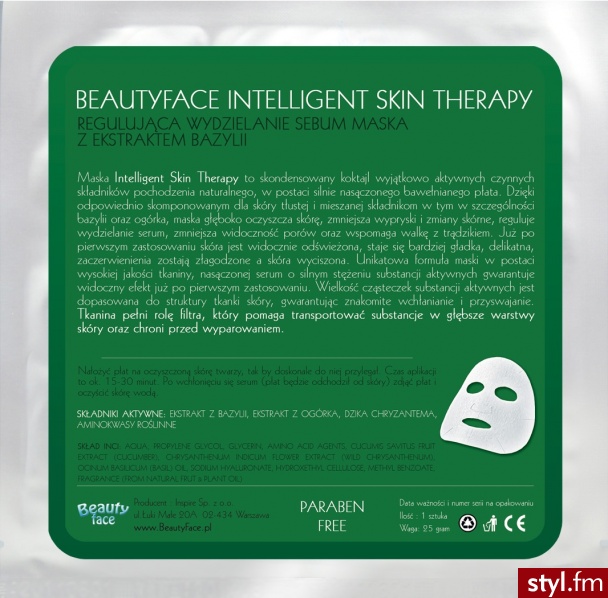 BEAUTYFACE INTELLIGENT SKIN THERAPY REGULUJĄCA WYDZIELANIE SEBUM Z BAZYLIĄ - Kosmetyki
