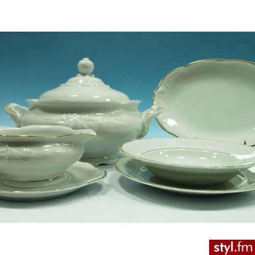 Porcelana Krzysztof serwis obiadowy na 12 osób 43 elementy fryderyka 6005 matowe złoto - Pozostałe Biżuteria Moda