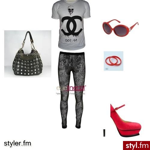 rock\\\'menka z czerwonymi dodatkami. strój rock\\\'menki z elementami prawdziwej kobiecosci np. boskie, wysokie czerwone buty - Styler
