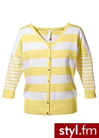 Bonprix Sweter rozpinany jasnożółto-biały 964054_17410 - Swetry Ciuchy Moda