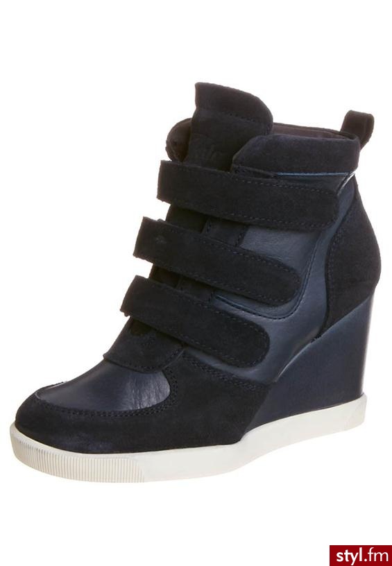 Buffalo Botki na koturnie niebieski - Botki Buty Moda