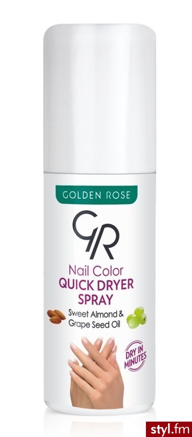 Nail Color Quick Dryer Spray z oferty Golden Rose to wysuszacz do lakieru w sprayu, pozwalający na szybsze wyschnięcie pomalowanych paznokci. - Paznokcie