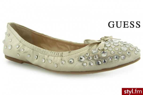 Guess FABRICE BALLERINA LEATHER GOLD - Balerinki Buty Moda