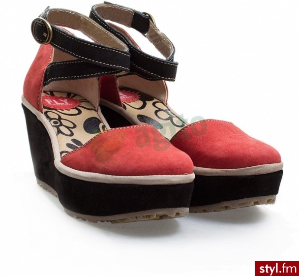FLY LONDON Buty penn na koturnie czerwone 235915 - Koturny Buty Moda