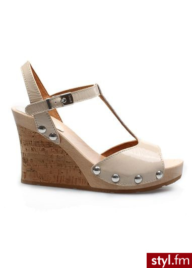 SCHOLL Sandały t-bar pasadena na koturnie nude - Sandały Buty Moda