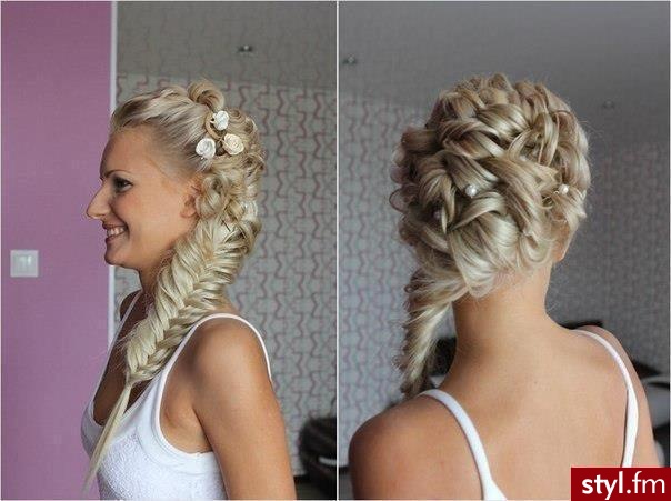 Blond Warkocze Kręcone Ślubne Długie Fryzury