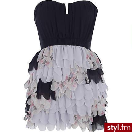 RIVER ISLAND black 3d petal corset bandeau dress £59.99 - Pozostałe Ciuchy Moda