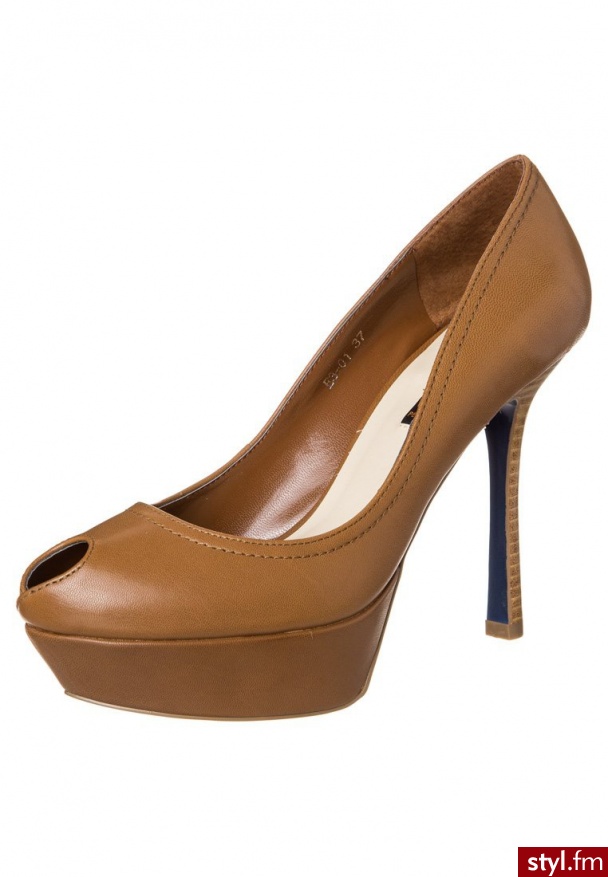 Cinti Szpilki Peep Toe brązowy E-301 - Szpilki Buty Moda