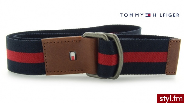 TOMMY HILFIGER DARIO STP BELT MIDNIGHT/RIO RED - Paski Dodatki Moda