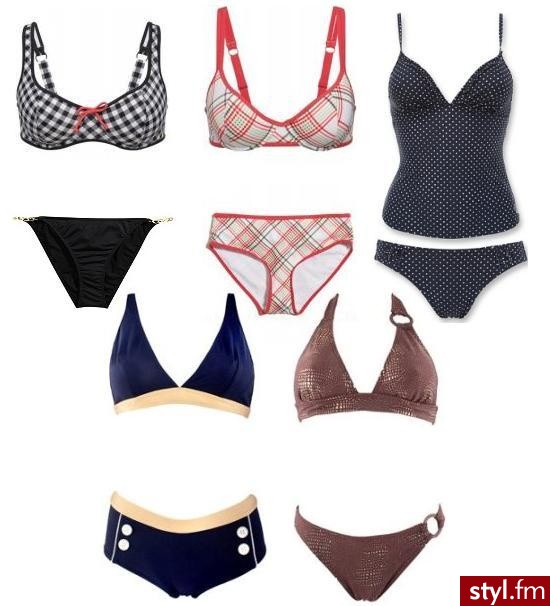 Od lewego górnego rogu: góra KappAhl, 69,90 zł; dół H&M, 19,90 zł; góra i dół KappAhl, 59,90 i 39,90 zł; tankini Esprit, ok. 161 zł; komplet Livia Monte Carlo, 279 zł; komplet C&A, 44 zł - Misz-masz