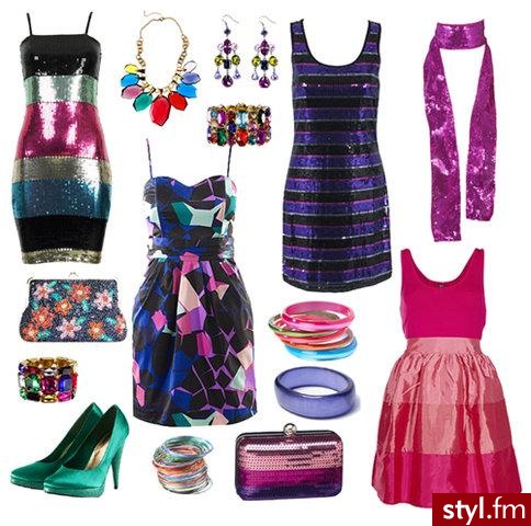 Fokus na kolorową imprę:). W zestawie: sukienka w szerokie pasy Cubus 99 zł, naszyjnik z kolorowych szkiełek H&M 59,90 zł, kolczyki z kolorowych szkiełek H&M 24,90 zł, bransoletka z kolorowych szkiełek H&M ok. 30 zł/szt, sukienka w geometryczn - Pozostałe Ciuchy Moda