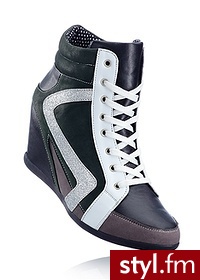 Bonprix Botki na koturnie czarno-zielono-srebrny 974777_25147 - Botki Buty Moda