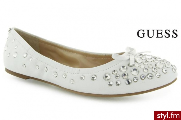 Guess FABRICE BALLERINA LEATHER WHITE - Balerinki Buty Moda