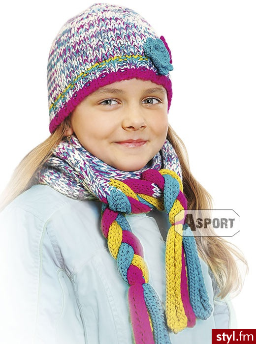 Loman Czapka dziecięca + szal HOUSTON różowo-zielony - Nakrycia głowy Dodatki Moda