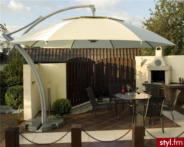 Litex Parasol Ibiza Okrągły o Średnicy 4,2m Natural Komplet z Podstawą - Parasole Dodatki Moda