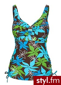 Bonprix Top bikini turkusowo-brązowy w kwiatki 965944_1873 - Na plażę Bielizna Moda
