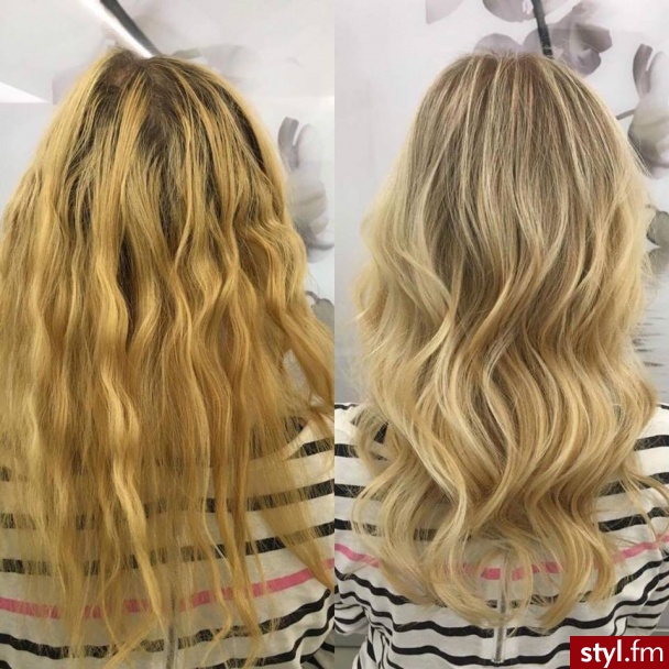 Koloryzacja z Olaplex - Blond Rozpuszczone Kręcone Na co dzień Długie Fryzury