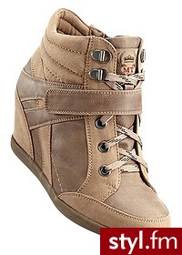 Bonprix Botki na koturnie jasnobrązowo-ciemnobrązowy 962822_25115 - Botki Buty Moda