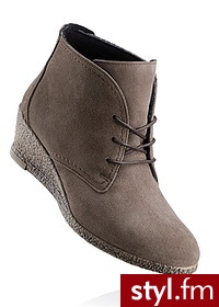 Bonprix Botki skórzane na koturnie 964042_23085 - Botki Buty Moda