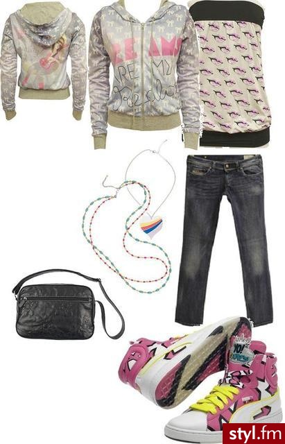 koszulka - Fornarina 
bluza - Fornarina
spodnie - Diesel
buty - Diesel
torebeczka - Delias
wisiorki - Delias - Styler