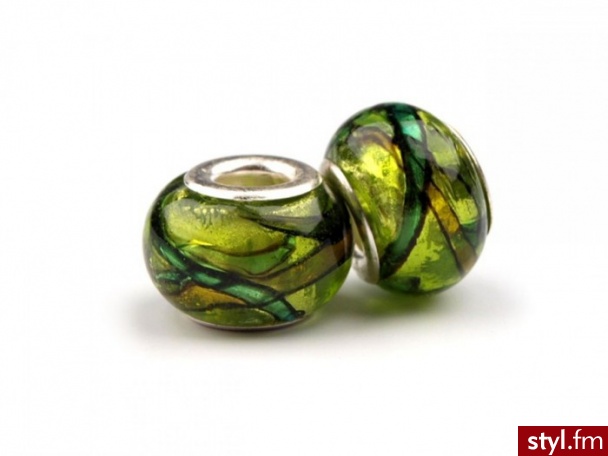 Korale 8x13mm - szkło, wzór abstrakcyjny - zielony - Korale Biżuteria Moda