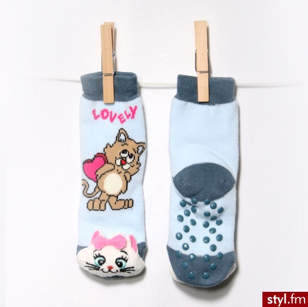 BoboBaby Skarpetki z grzechotką 6-12 m-cy jasnoniebieskie (NBB176 CAT BLUE) - Rajstopy Bielizna Moda