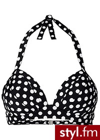 Bonprix Biustonosz bikini push up czarno-biały w groszki 969641_19141 - Na plażę Bielizna Moda