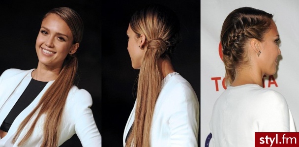 Jessica Alba - Brązowe Upięcie Proste z grzywką Fryzury gwiazd Długie Fryzury