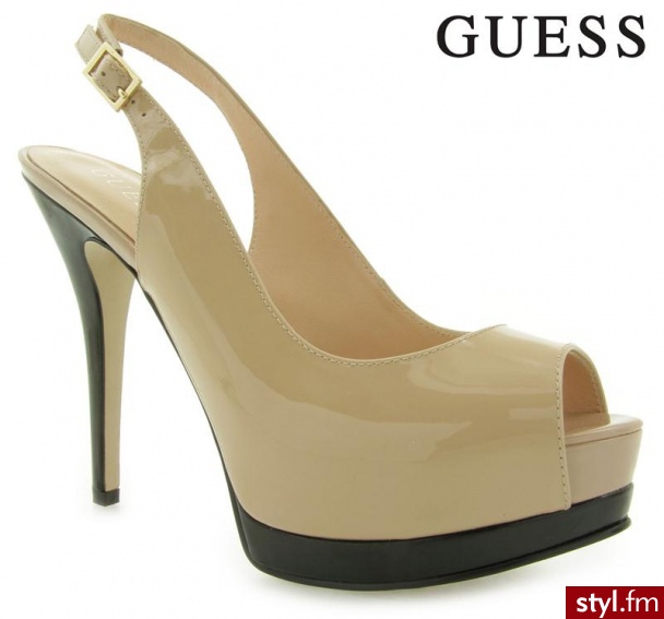 Guess PINNA SLING BACK PATENT BEIGE - Szpilki Buty Moda