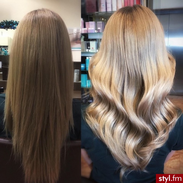fryzjer warszawa sombre z Olaplex salon for hair - Blond Rozpuszczone Kręcone z grzywką Na co dzień Długie Fryzury