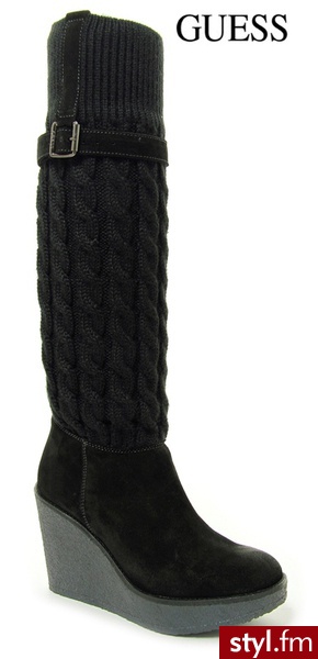 Guess MACBE WOOL BLACK - Kozaki Buty Moda