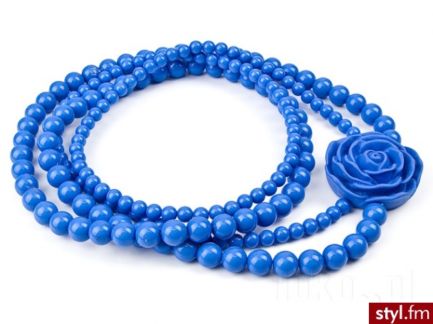 Iloko NASzYJNIK BLUE z RÓŻĄ N1-166 - Naszyjniki Biżuteria Moda