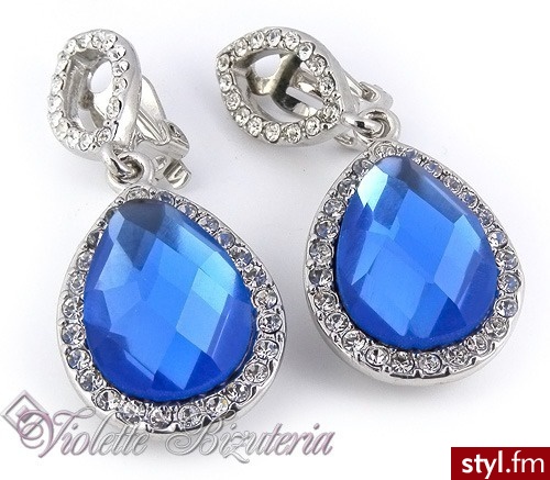 Violette Rodowane klipsy szafirowe cyrkonie - Kolczyki E00357 - Kolczyki Biżuteria Moda