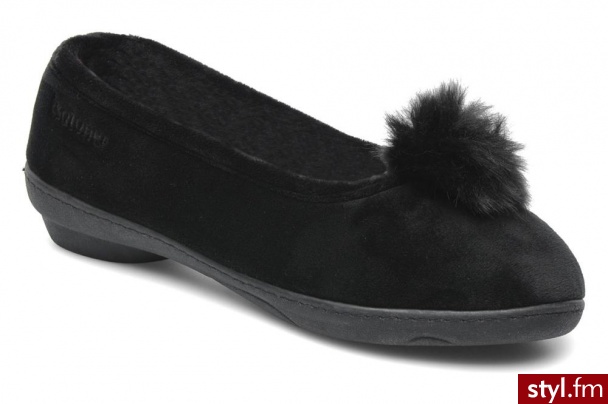 Isotoner Kapcie Ballerine Ergonomique a Talon Micro Velours Czarny - Pozostałe Buty Moda