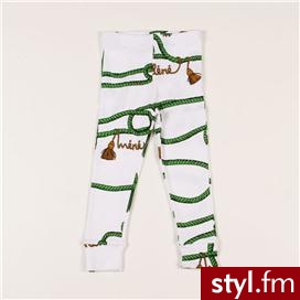 Mini Rodini MINI RODINI Legginsy białe w zielone liny - Leginsy Spodnie Moda