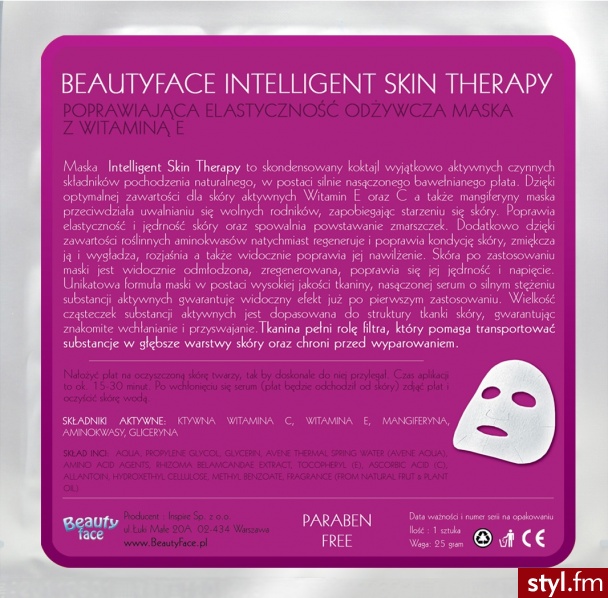 BEAUTYFACE INTELLIGENT SKIN THERAPY POPRAWIAJĄCA ELASTYCZNOŚĆ ODŻYWCZA MASKA Z WITAMINĄ E - Kosmetyki