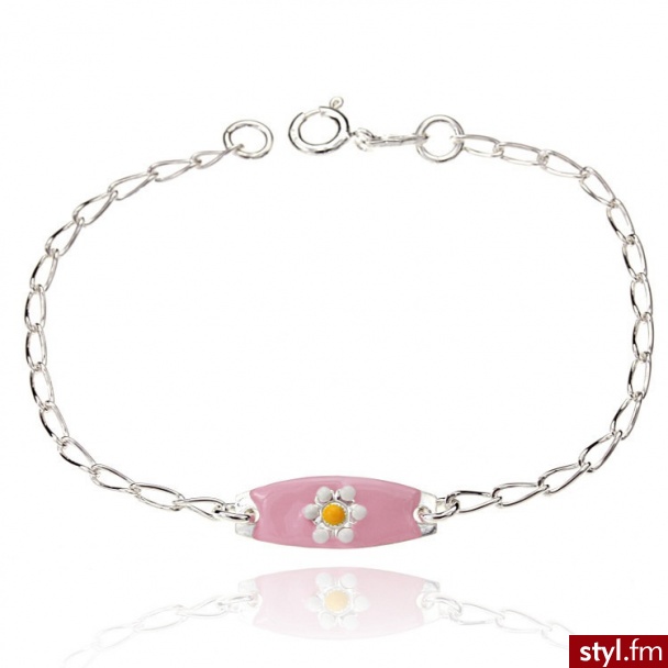 Srebrna Bransoletka z Różową Blaszką STU-BRA-0029 - Bransoletki Biżuteria Moda