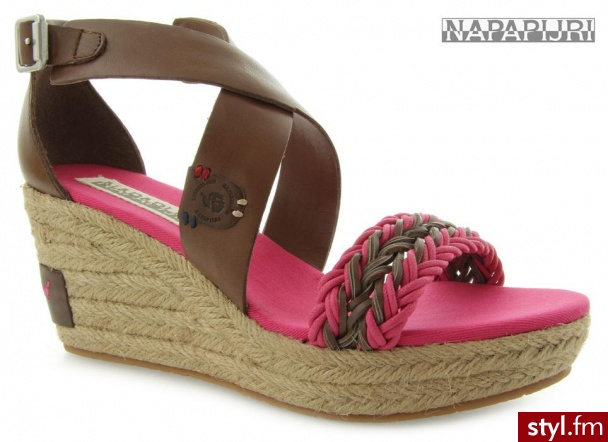 Napapijri BEA SANDAL WEDGE DK.BROWN/RASPBERRY - Koturny Buty Moda