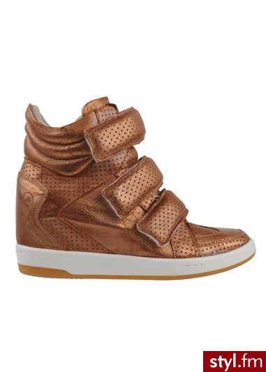 BRONX Trampki na koturnie brązowe brązowy złoty - Koturny Buty Moda