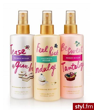 Limitowana seria mgiełek do ciała z serii Sugar Collection Refreshing Body Mist od Victoria’s Secret. :) Dostępne zapachy: Berry Sugar (żurawina + cukier mandarynkowy), Coconut Sugar (frezja + pralinki) oraz Sweet Sugar (wanilia + drzewo sandałowe). Cena - Misz-masz