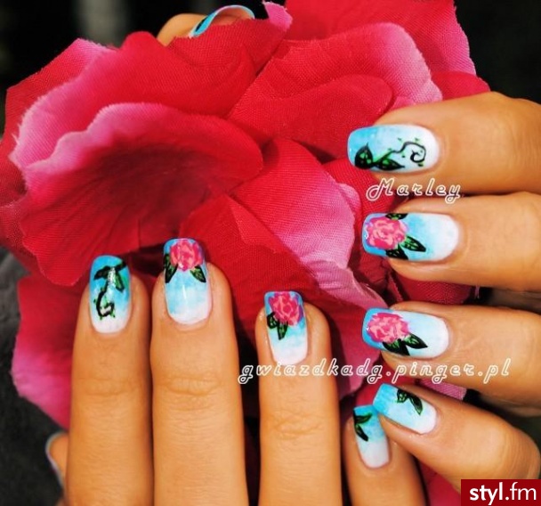 Vintage nails - Kwadratowe Malowane farbkami Naturalne Paznokcie