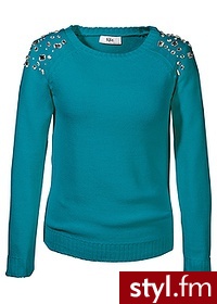 Bonprix Sweter szmaragdowy 957563_9458 Odcienie niebieskiego - Swetry Ciuchy Moda
