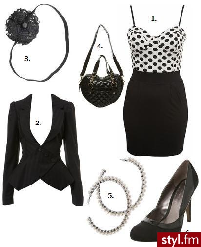 Miss Selfridge. Miss Selfridge 1. sukienka £38.00 2. żakiet £45.00 3. opaska £6.00 4. torebka £20.00 5. kolczyki £8.00 6. buty £35.00 - Styler
